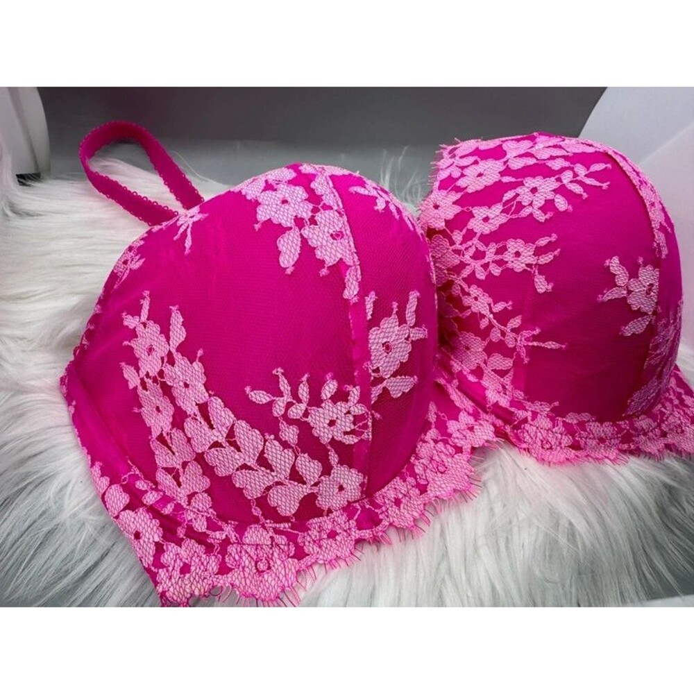 Victoria’s Secret Dream Angels Lined Demi Bra 36DDD Magenta Pink Floral Lace